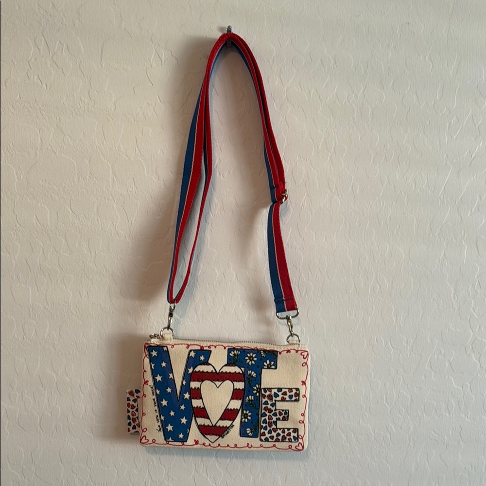 NWT Brighton 2024 Vote purse. Red and White Crossbody Bag with Patriotic Design.